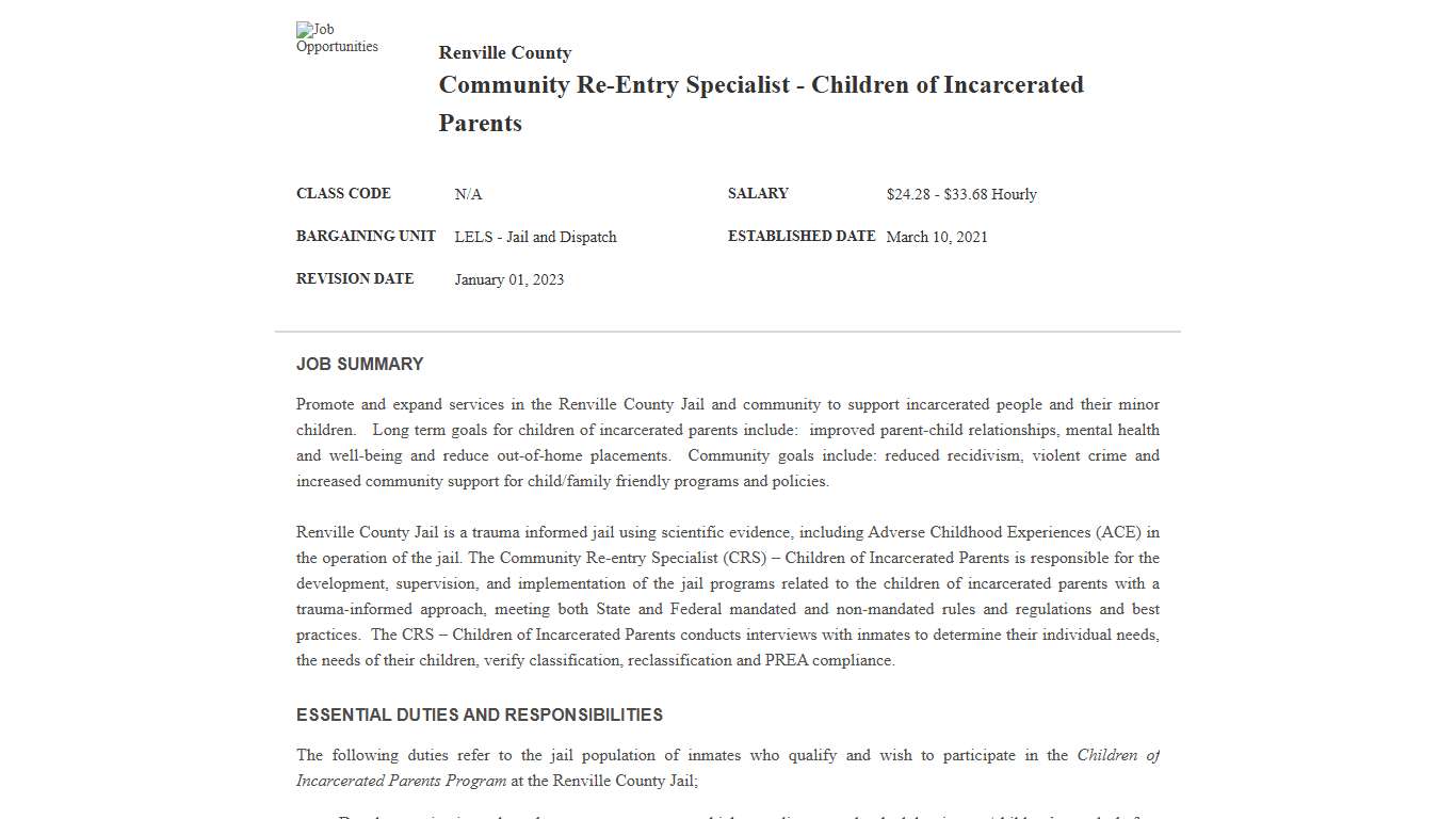 Renville County - Class Specification Bulletin