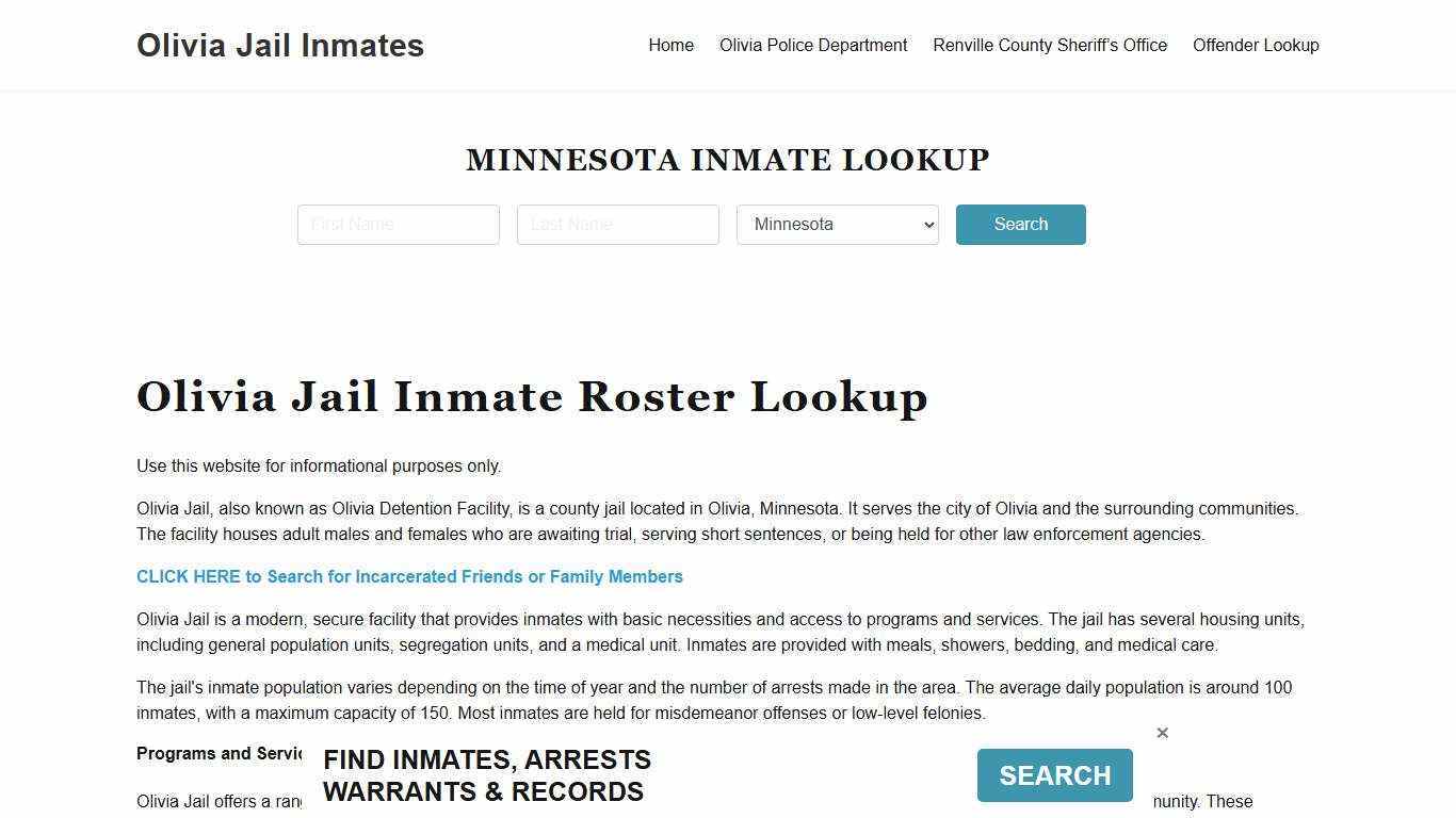 Olivia Jail Inmate Roster, Renville County, MN, Offender Search